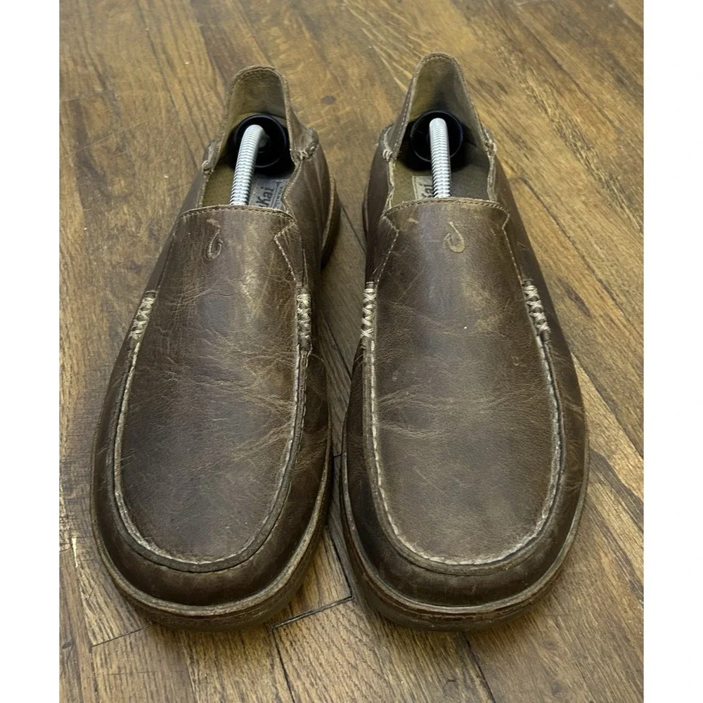 Olukai Moloa Men's Size 11 Slip On Leather Casual Comfort Shoes Brown